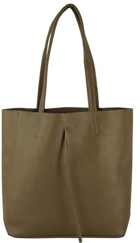 modamoda de - T253 - Ital. Henkeltasche mit Innentasche aus Leder, Farbe:Dunkeltaupe