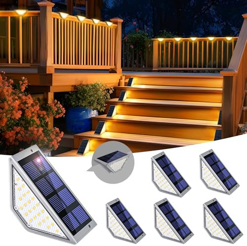 Solpex Solar Step Lights 6 Pack,Solar Powered Deck Lights of Waterproof for Stair Deck Porch Patio Fence Garden Yard (Warm White,Grey)
