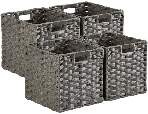 Mangata 28 cm Storage Cube Boxes, Rattan Effect Storage Baskets, Wicker Woven Polyrattan Material Closet Organizer, 28x28x28 cm, Anti-Mould, Easy to Clean(Ash Grey, 4 Pack)