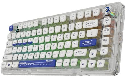 GAMEPOWER Gasket Pro X Kabellose Mechanische Gaming Tastatur, 75% Layout, Triple Mode Wireless, Bluetooth, Kabel, RGB, 81 Tasten, Linear Switches, Smart Display, Weiß