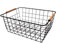 BESCH Cesta Metálica Rejilla Alambre Rectangular con Asa de Madera 28x22x13cm, Cesta Canasto para Almacenaje Multiuso Color Negro