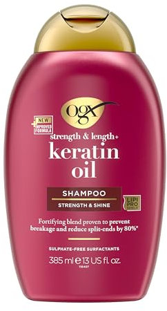OGX Keratin Oil Shampoo (385 ml) - Kräftigendes Anti-Haarbruch Shampoo Mit Keratin Öl für Strapaziertes Haar, Verhindert Nachweislich Haarbruch Und Reduziert Spliss Um Bis Zu 80%