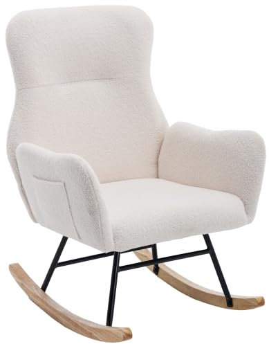 Hansiro Schaukelsessel Relaxsessel, Schaukelstuhl aus Stoff, Belastbarkeit bis 100 kg, Schwarz-Holz-Gestell