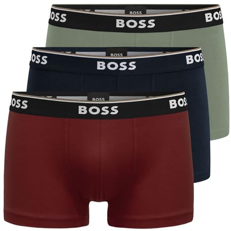 BOSS Herren Power Boxer Trunks Unterhosen Cotton Stretch 3er Pack, Farbe:Mehrfarbig, Wäschegröße:M, Artikel:-967 Bordeaux/Navy/Green