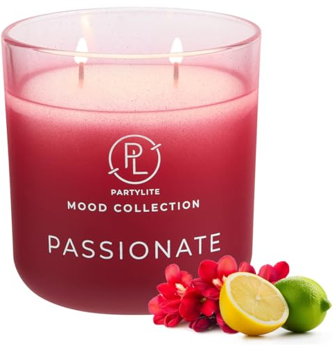 PartyLite Bougie parfumée en pot Passionate Ombre – Collection Mood à 2 mèches, parfum citron Meyer, freesia et bois de cèdre, 24 à 48 heures de combustion, atmosphère romantique et luxueuse
