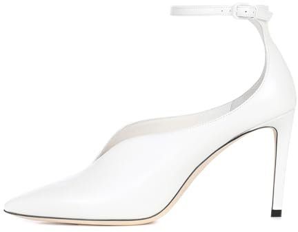 Rock88 Escarpins à Talons Hauts et Bout Pointu pour Femmes,Chaussures à Talons Aiguilles avec Bride à la Cheville,Escarpins pour Mariages et Danses,White,39