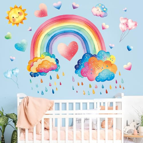 SHUHCING Wandtattoo Regenbogen, Wandaufkleber Bunte Wolke, Selbstklebend Wandsticker für Spielzimmer Kinderzimmer Babyzimmer