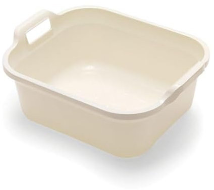 Large Rectangular 9.5 Litre Washing Up Bowl with Handles Plastic Wash Basin Multipurpose Bath Tub/Washing Tub Vegetable Fruit Wash Pan Dish for Kitchen Bathroom Household (Linen)