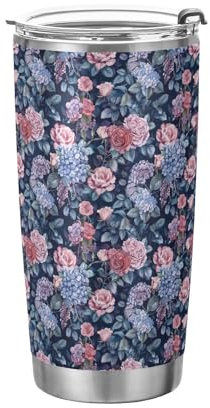 Elegant Blue Flower Style Stainless Steel cup for men Leak-proof Lid and Straw mug 20 oz for camping reusable straw tumbler 20 oz termos para gym 20oz