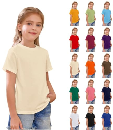 T-shirts amples et doux pour filles, hauts d'été décontractés, basiques, à col rond, pour l'école, à manches courtes, pour enfants, mignons, drôles, pour anniversaire, légers, tenues, bordeaux, 12-13