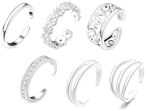 6PCS Silver Toe Rings for Women, Adjustable and Lightweight Toe Rings Set, Stylish and Comfortable for Daily Wear, Beach Travel and Fashion Accessories, 6 Different Designs