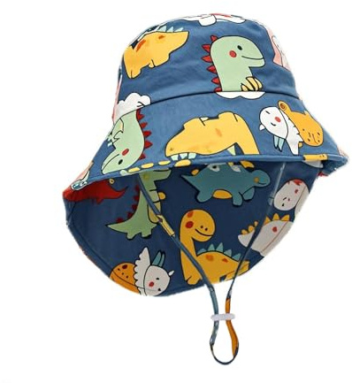 Kids Toddler Sun Hat, Wide Brim Cotton Dinosaur Hats with Neck Protection