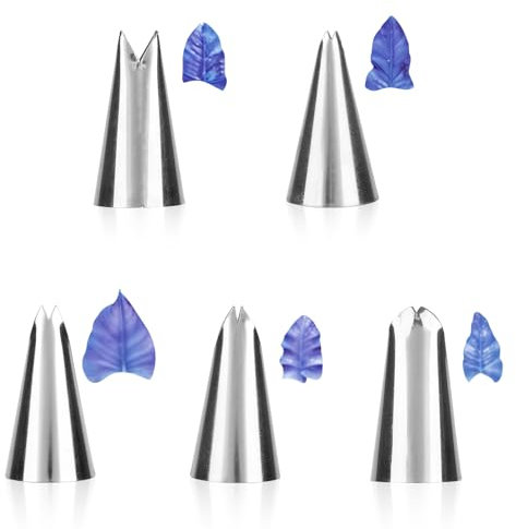 lasuroa 5 Pz Beccucci Decorare Torte Forma Foglia, Acciaio Inossidabile Beccucci per Decorare Torte Preparazione di Glassa per Dolci Cupcake e Biscotti