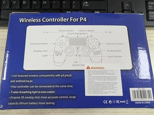 Glitfix Wireless Controller for PS-4, Controller Wireless for PS-4/Pro/Slim/PC, Bluetooth Gamepad Joystick with Dual Vibration Touch Panel 3.5mm Audio Jack Six-Axis (Blue)