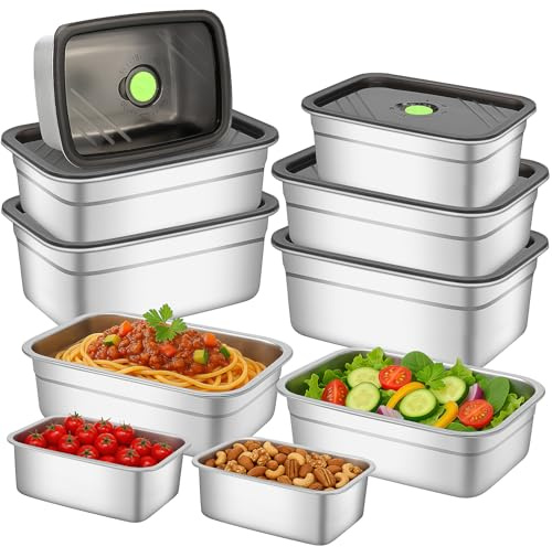KDXBQ 10 Pcs Stainless Steel Food Storage Container Set with Airtight Lids - Eco-Friendly, Durable Kitchen Organizers for Convenience Freshness, Pantry - Various Sizes
