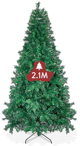 OUSFOT Verde Albero di Natale, Simulazione Albero di Natale 210 cm Con Base in Metallo,1099 Rami Materiale in PVC,Perfetto per Natale,Soggiorno,Decorazione di Negozi
