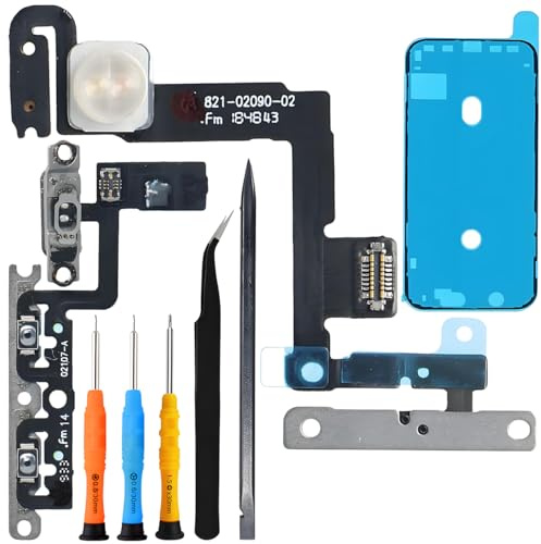 ZHUROUPU Power/Lautstärke/Volume Tasten Flexkabel für iPhone 11, Blitzlicht Mikrofonhalterung Stummtaste Flexkabel für iPhone 11 2019 6.1in A2111 A2221 A2223 mit Kleber & Reparaturwerkzeug