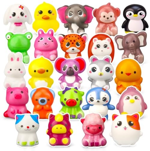 24 PCS Squeeze Fidget Sensorische Spielzeug Weihnachtsstrümpfe Stuffer Party Gunsten für Kinder, langsam steigendes weiches Tier für Stresslinderung, niedliche Kaninchen Katze Ente Geburtstagsgeschenk