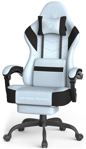 Ferghana Sedia da Gaming Ergonomica,Sedia Gaming in Tessuto Tecnologico,Sedia da Ufficio con Massaggio,Cuscino Primaverile,Poggiatesta,Braccioli, Ampio Sedile Piatto,Poltrona Ufficio,Azzurro