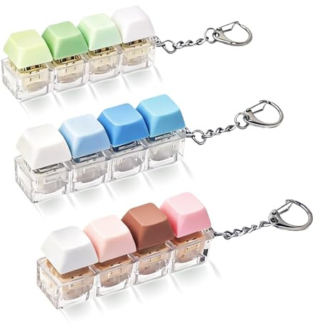 3pcs Keyboard Fidget Toy, 4-Button Keyboard Clicker Fidget Toy with 3 Levels of Sound, Stress Relief Clicky Fidget Toy Finger Keyboard Keychain for Adults Anxiety Relief
