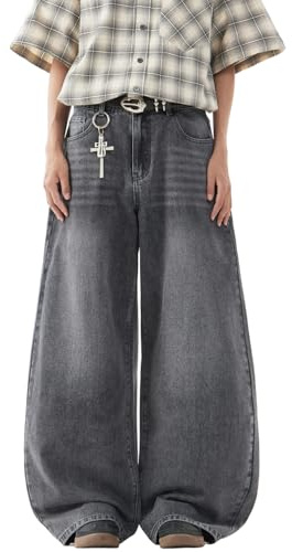 Zewool Jeans Baggy Hip hop pour Hommes,Streetwear Jeans Skater à Jambe Large,Pantalons en Denim à Coupe Loose