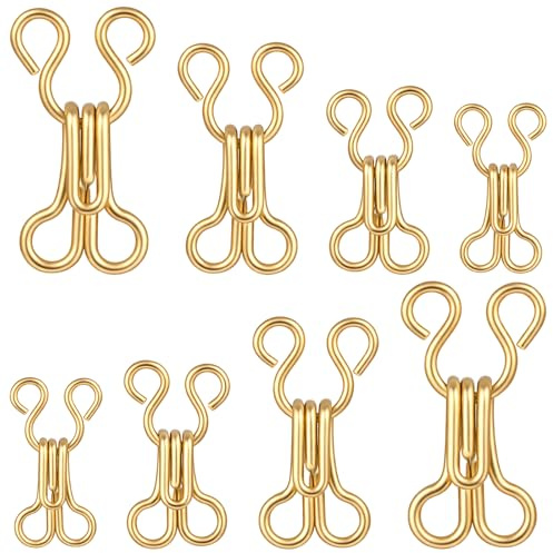 80 Pairs Hook and Eye Fastenings for Clothes, Gold Bra Hooks Replacement | 4 Sizes Sewing Hook and Eye Closures for Clothing Trousers Skirts Underwear DIY Craft Accessories