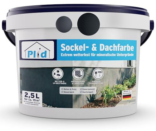 Plid Sockel- & Dachfarbe 2,5L Anthrazitgrau – Fassadenfarbe Außen Schutz | Wetterfest & UV-beständig | Beton, Putz, Mauerwerk, Dachziegel & Faserzement | Abperleffekt | ca. 15 m² | Made in Germany