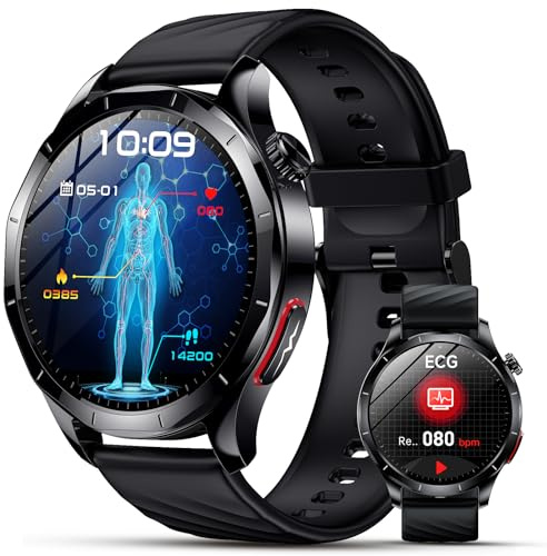 Lgnitek 2026 Neu Smartwatch Herren mit EKG/HRV/BMI/Harnsäure | 1,43 AMOLED Gesundheitsuhr mit 24H Blutdruck SpO2 Körpertemperatur Schlafmonitor SOS-Notruf Fitnessuhr für Android/iOS
