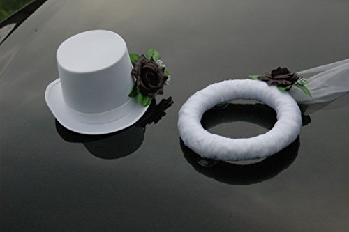 Schleier UND Hut Autoschmuck Rose Car Dekoration Hochzeit Wedding ®Auto-schmuck (Schwarz/Weiß)