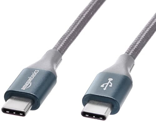 Amazon Basics Câble de charge USB-C vers USB-C, cordon tressé en nylon, débit de 480 Mbit/s, certifié USB-IF, pour Apple iPhone 16/15, iPad,Samsung Galaxy,tablettes,ordinateurs portables,3m,gris foncé