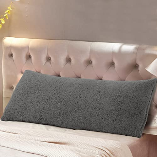 Reafort Ultra Soft Sherpa Body Pillow Cover/Case with Zipper Closure 53cm x 137cm (152 centimeter x 137 centimeter Double Layer Throw, Silver Grey)
