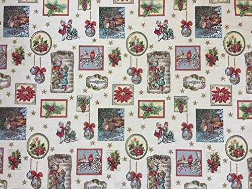 Provencestoffe.com Traumhaft schöne Weihnachtsdecke, Nostalgisch und Elegant, Gobelin, ca. 140x140 cm
