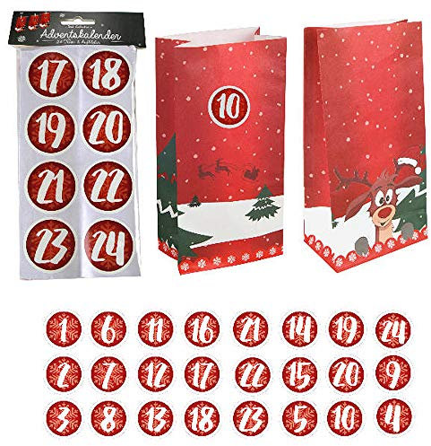 Adventskalender Tüten Rentier Didi zum Füllen DIY (inkl. Zahlenaufkleber) - Adventskalender stellen