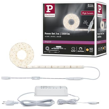 Paulmann 789.56 SimpLED Power Strip Set 3m Warmweiß 33W beschichtet mit Schnurdimmer 1100lm/m