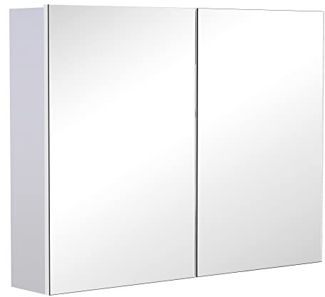 HOMCOM Armoire Murale Salle de Bain avec Miroir, 80 x 15 x 60 cm, Meuble Salle de Bain, Armoire de Toilette avec Double Portes et étagères réglables, Blanc