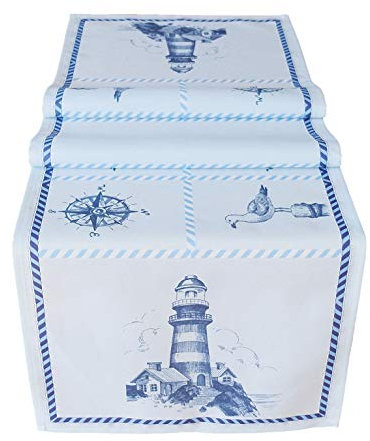 heimtexland ® Esszimmer Serie Maritim Tischdecke Sylt Tisch Dekoration Leuchtturm Blau Tischläufer 40x140 Typ684
