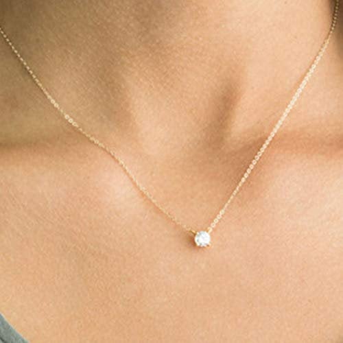 TseenYi - Collana con pendente con diamante sintetico in stile semplice e bohémien, gioiello alla moda per donne e ragazze, colore oro