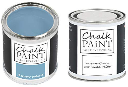 CHALK PAINT EVERYTHING Azzurro Polvere & FINITURA - Kit Pronto Vernicia e Proteggi (250 ml + 250 ml)