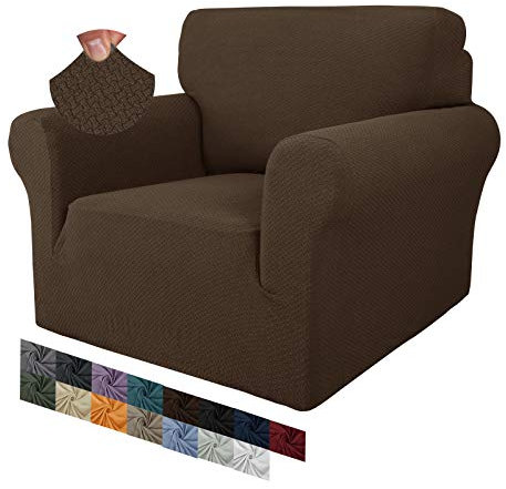 MAXIJIN Creative Jacquard Stuhlbezüge für das Wohnzimmer, Rutschfester Super-Stretch-Stuhlbezug mit Armen Hunde Haustierfreundlicher 1-teiliger elastischer Sofa-Couchschutz (1 Sitzer, Dunkler Kaffee)