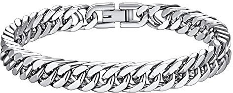 Richsteel 8mm breit 21cm lang herren jungen Kubanischer Armband Hip pop Cuban Gliederarmskette Edelstahl Panzerarmband mit Geschenkebox für Freunden Ehemann