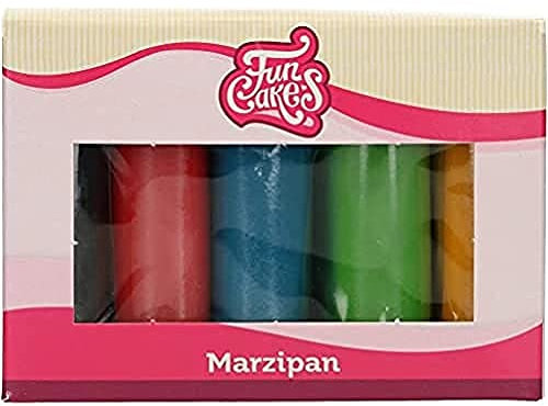 FunCakes Pâte d’amande Multipack Couleurs essentielle: in et ferme, parfait pour la décoration de gâteaux. Sans halal, casher et sans gluten. 5 couleurs: jaune, vert, bleu, rouge, noir. 5 x 100 g
