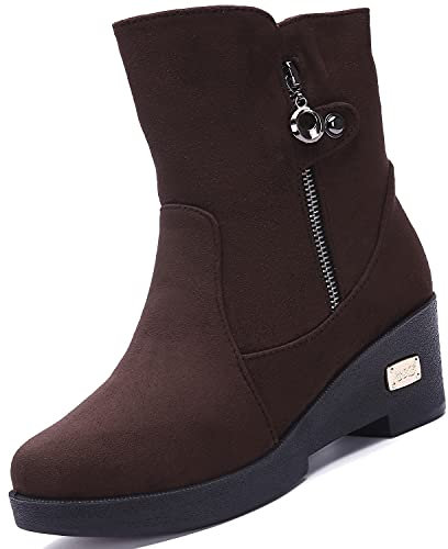 VLOOKST Stivali Donna Stivali da Neve Stivaletti Invernali Scarpe da Neve Pelliccia Caldo Foderato Stivaletto con Zeppa Marrone 38EU