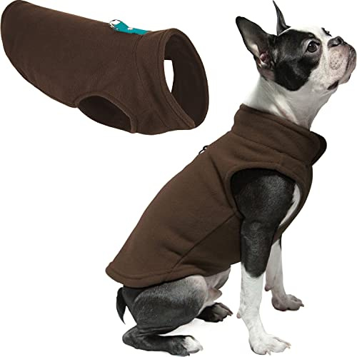 Gooby Fleece Vest Dog Sweater - Brown-Turquoise, X-Large - Warm Pullover Fleece Dog Jacket with O-Ring Leash - Winter Small Dog Sweater Coat - Cold Weather Dog Clothes for Small Dogs Boy or Girl