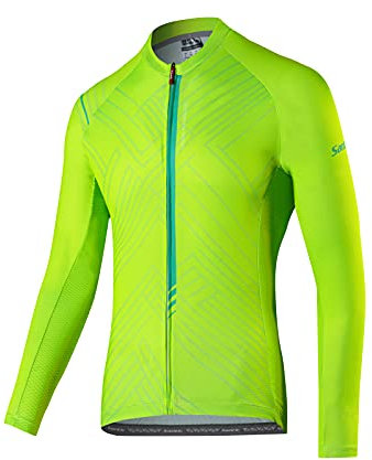 Santic Men's Cycling Jersey Long Sleeve Cycling Tops for Men Biking Jersey Cycling Shirts Breathable Green M