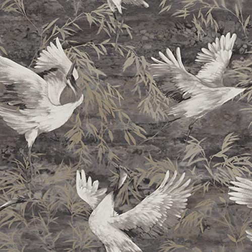 Patagonia Sarus Cranes Wallpaper Charcoal Grey Holden 36104 - Birds - Paste The Wall