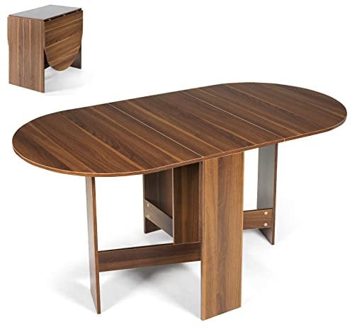 GiantexUK Folding Dining Table, Wooden Kitchen Drop Leaf Table for 4-6 People, Space-saving Extendable Study Workstation PC Desk for Kitchen Dining Living Room