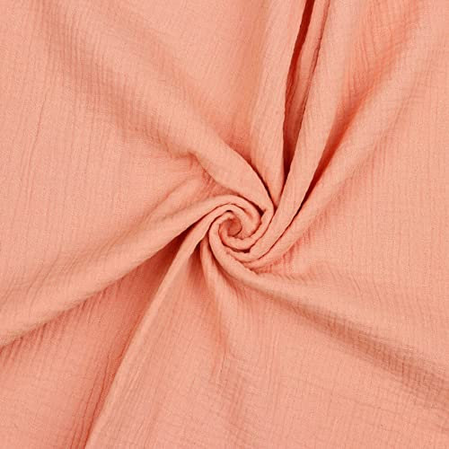 VmG-Store Musselin Double Gauze 61 Farben Meterware Stoff Tex 100 Uni (50 x 135cm) (019 I Salmon)