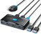 MT-VIKI 2 in 4 Out USB Switch 2PC USB 3.0 KVM Switch mit 2x1.5m USB 3.0 Kabeln Type-C Stromversorgung Desktop-Selektor für Tastatur Maus Drucker Scanner USB Sticks