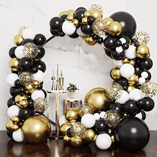 Victse Ballonbogen-Set, goldfarben, Schwarz, 133 Stück, Luftballons, Gold, Dekoration für Geburtstagsfeier, Metallic, Ballongirlande, Set mit schwarzen Luftballons, Konfetti, Kit Girlande Ballon