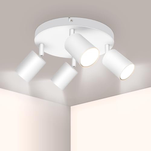 Ketom Deckenstrahler LED Weiß - LED Deckenstrahler 4 Flammig Rund - Strahler Deckenleuchte Modern - GU10 Deckenleuchte Spot Schwenkbar - Deckenlampe 4 Flammig für Küche, Wohnzimmer, Ohne Leuchtmittel